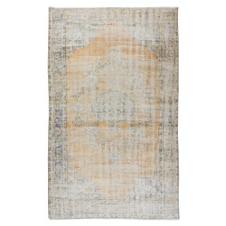 Distressed Vintage Handmade Anatolian Oushak Area Rug, Unique Wool Carpet