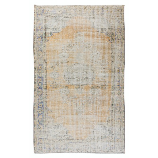 Distressed Vintage Handmade Anatolian Oushak Area Rug, Antique Washed Unique Wool Carpet Distressed Vintage Handmade Anatolian Oushak Area Rug, Antique Washed Unique Wool Carpet