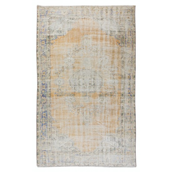 Distressed Vintage Handmade Anatolian Oushak Area Rug, Antique Washed Unique Wool Carpet