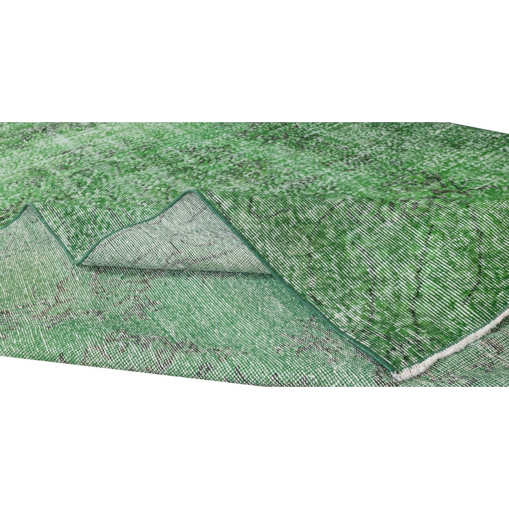 Turkish Green Rug for Modern Home & Office Decor, Handmade Vintage Wool Rug Re-Dyed in Green