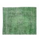 Turkish Green Rug for Modern Home & Office Decor, Handmade Vintage Wool Rug Re-Dyed in Green