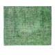 Turkish Green Rug for Modern Home & Office Decor, Handmade Vintage Wool Rug Re-Dyed in Green