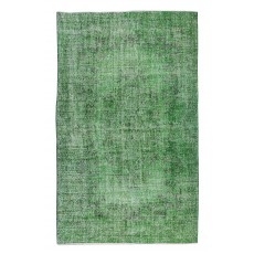 Turkish Green Rug for Modern Home & Office Decor, Handmade Vintage Wool Rug Re-Dyed in Green
