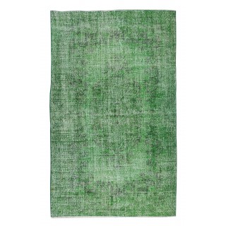 Turkish Green Rug for Modern Home & Office Decor, Handmade Vintage Wool Rug Re-Dyed in Green