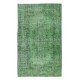 Turkish Green Rug for Modern Home & Office Decor, Handmade Vintage Wool Rug Re-Dyed in Green