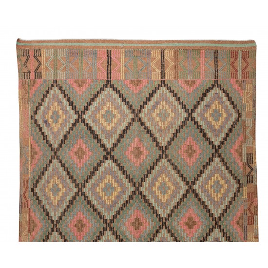 Vintage Turkish Jijim Kilim Rug, One of a Kind Hand-Woven Jajim Carpet Made of Wool