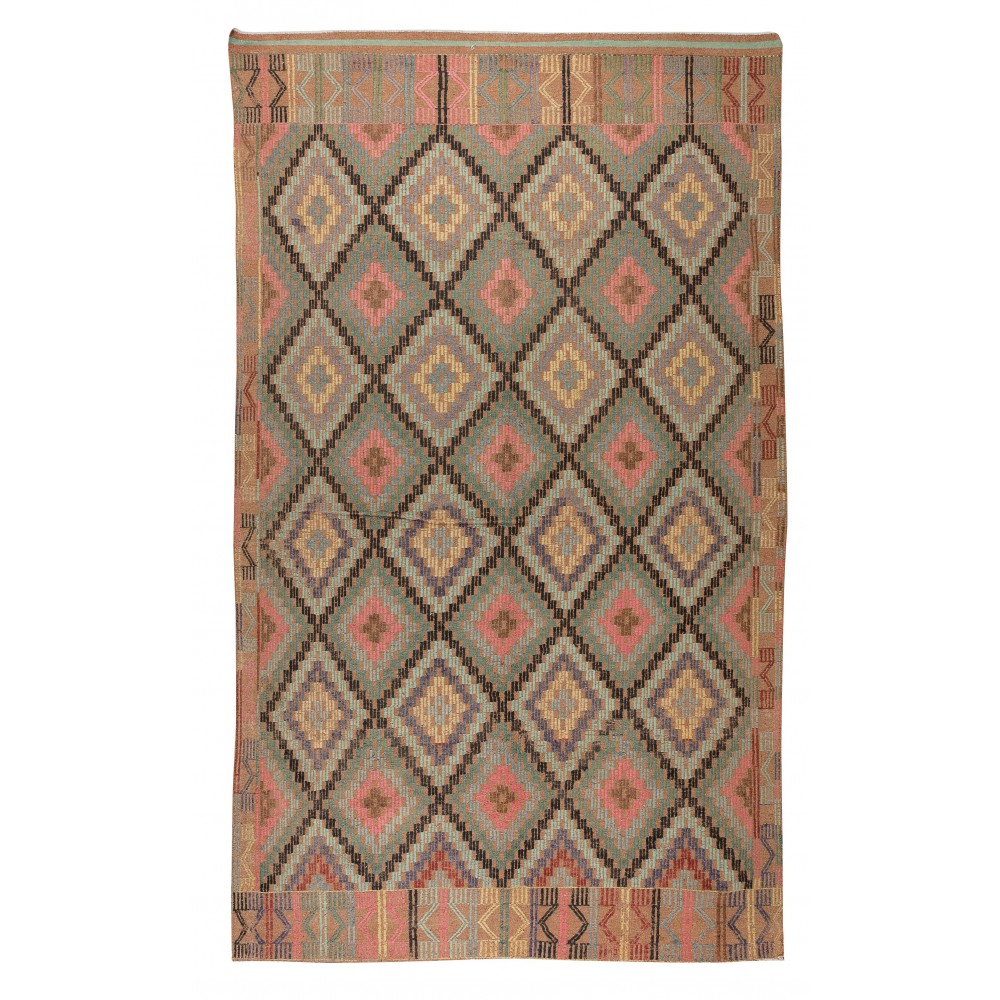 Vintage Turkish Jijim Kilim Rug, One of a Kind Hand-Woven Jajim Carpet Made of Wool