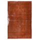 Distressed Vintage Handmade Turkish Wool Rug Over-Dyed in Orange, Modern Carpet