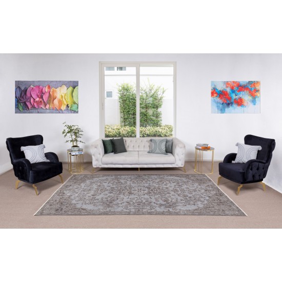 Gray Over-Dyed Rug with Floral Garden Design, Vintage Hand-Knotted Turkish Floor Covering Gray Over-Dyed Rug with Floral Garden Design, Vintage Hand-Knotted Turkish Floor Covering