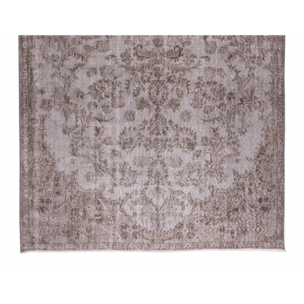 Gray Over-Dyed Rug with Floral Garden Design, Vintage Hand-Knotted Turkish Floor Covering