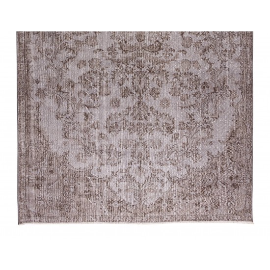 Gray Over-Dyed Rug with Floral Garden Design, Vintage Hand-Knotted Turkish Floor Covering Gray Over-Dyed Rug with Floral Garden Design, Vintage Hand-Knotted Turkish Floor Covering