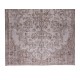 Gray Over-Dyed Rug with Floral Garden Design, Vintage Hand-Knotted Turkish Floor Covering