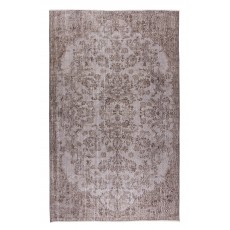 Gray Over-Dyed Rug with Floral Garden Design, Vintage Hand-Knotted Turkish Floor Covering