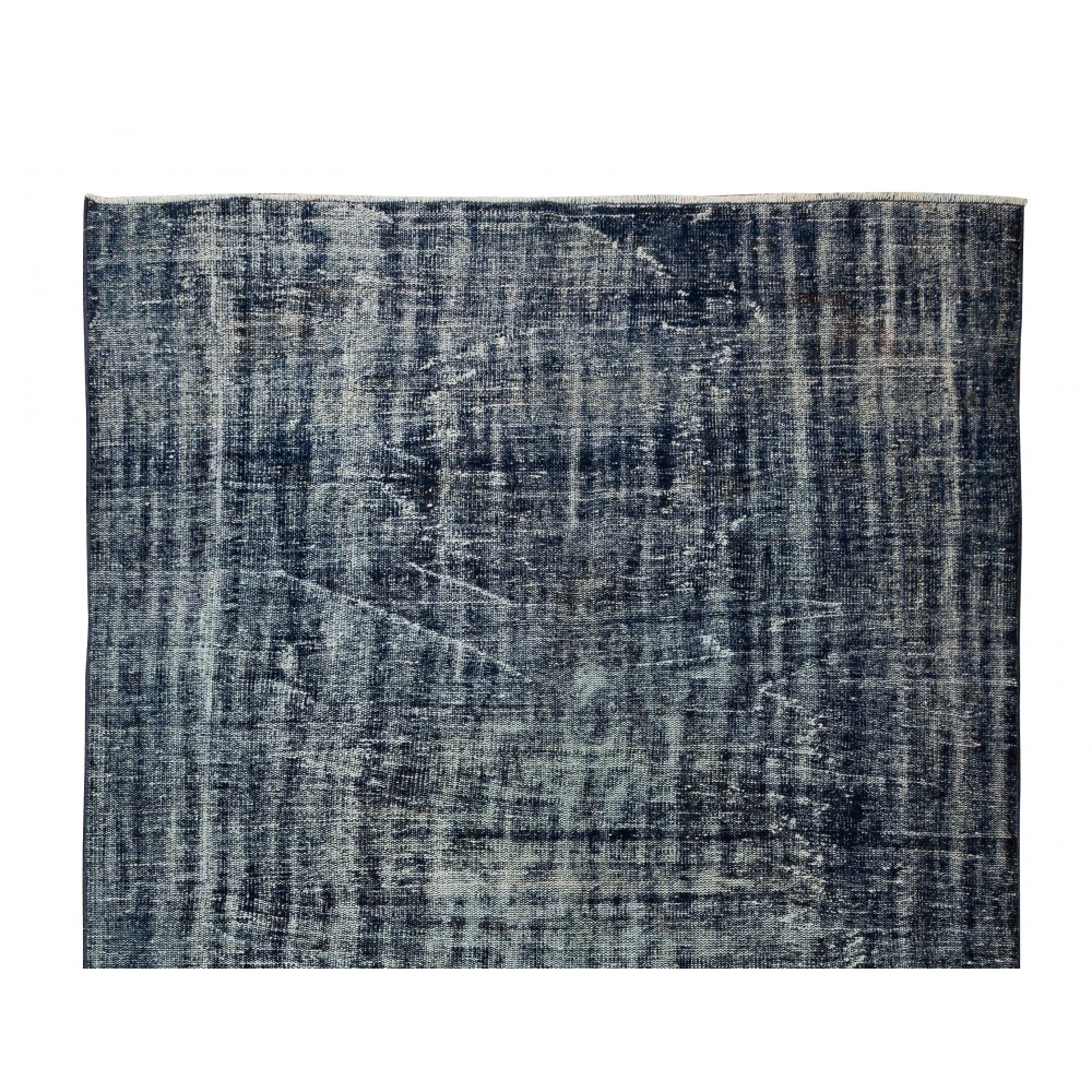 Vintage Handmade Turkish Area Rug Over-Dyed in Navy Blue, Ideal for Modern Home & Office Decor