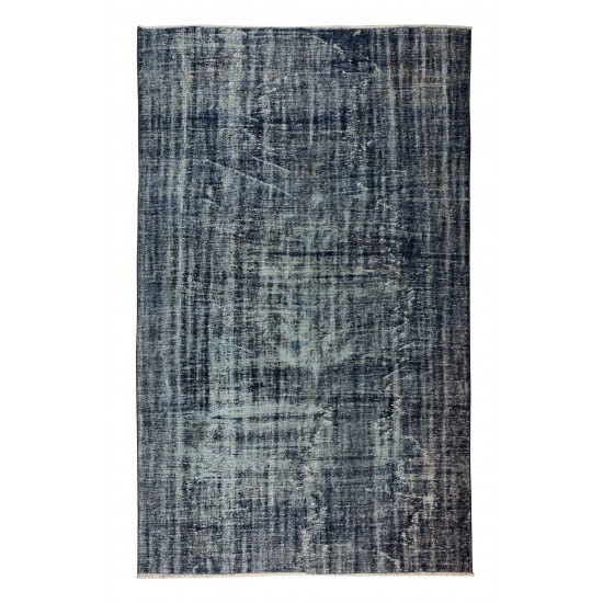 Vintage Handmade Turkish Area Rug Over-Dyed in Navy Blue, Ideal for Modern Home & Office Decor