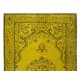 Modern Handmade Turkish Wool Rug Over-Dyed in Yellow, Vintage Medallion Design Carpet