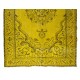 Modern Handmade Turkish Wool Rug Over-Dyed in Yellow, Vintage Medallion Design Carpet