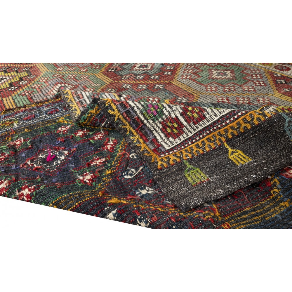 Vintage Turkish Jajim Kilim Rug, One of a Kind Hand-Woven Carpet Made of Wool