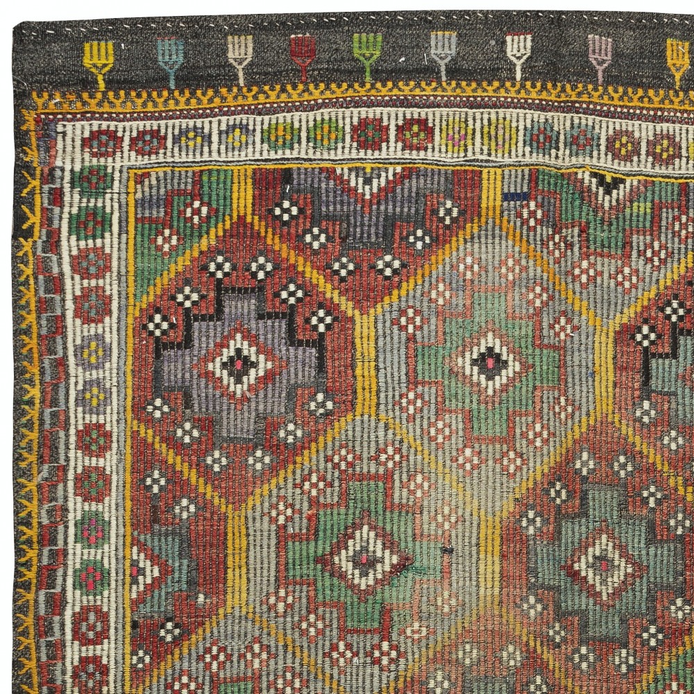 Vintage Handwoven Turkish Jijim Kilim, Colorful Geometric Diamond Design Flatweave Rug, 100% Wool Vintage Handwoven Turkish Jijim Kilim, Colorful Geometric Diamond Design Flatweave Rug, 100% Wool