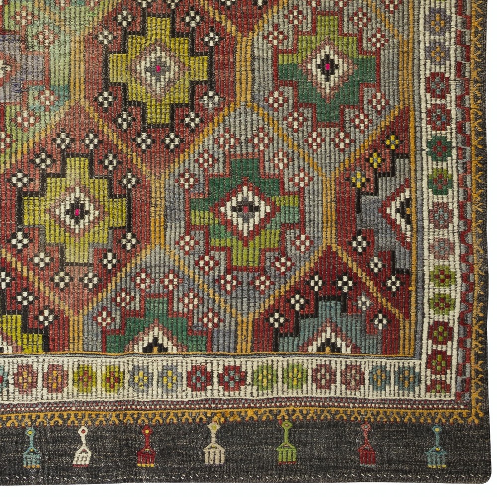 Vintage Handwoven Turkish Jijim Kilim, Colorful Geometric Diamond Design Flatweave Rug, 100% Wool Vintage Handwoven Turkish Jijim Kilim, Colorful Geometric Diamond Design Flatweave Rug, 100% Wool
