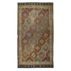 Vintage Turkish Jajim Kilim Rug, One of a Kind Hand-Woven Carpet Made of Wool