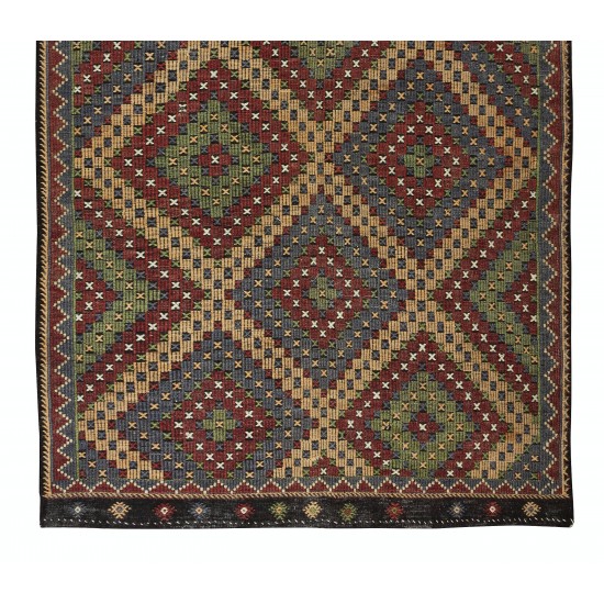 1970's Diamond Pattern Turkish Jajim Kilim, Unique Handmade Wool Rug 1970's Diamond Pattern Turkish Jajim Kilim, Unique Handmade Wool Rug