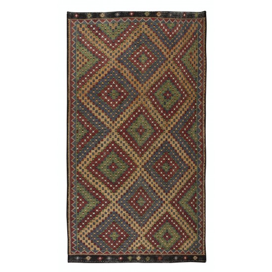 1970's Diamond Pattern Turkish Jajim Kilim, Unique Handmade Wool Rug 1970's Diamond Pattern Turkish Jajim Kilim, Unique Handmade Wool Rug