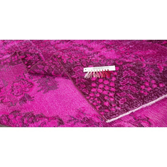 Turkish Vintage Rug Over-Dyed in Hot Pink, Handmade Carpet for Modern Interiors
