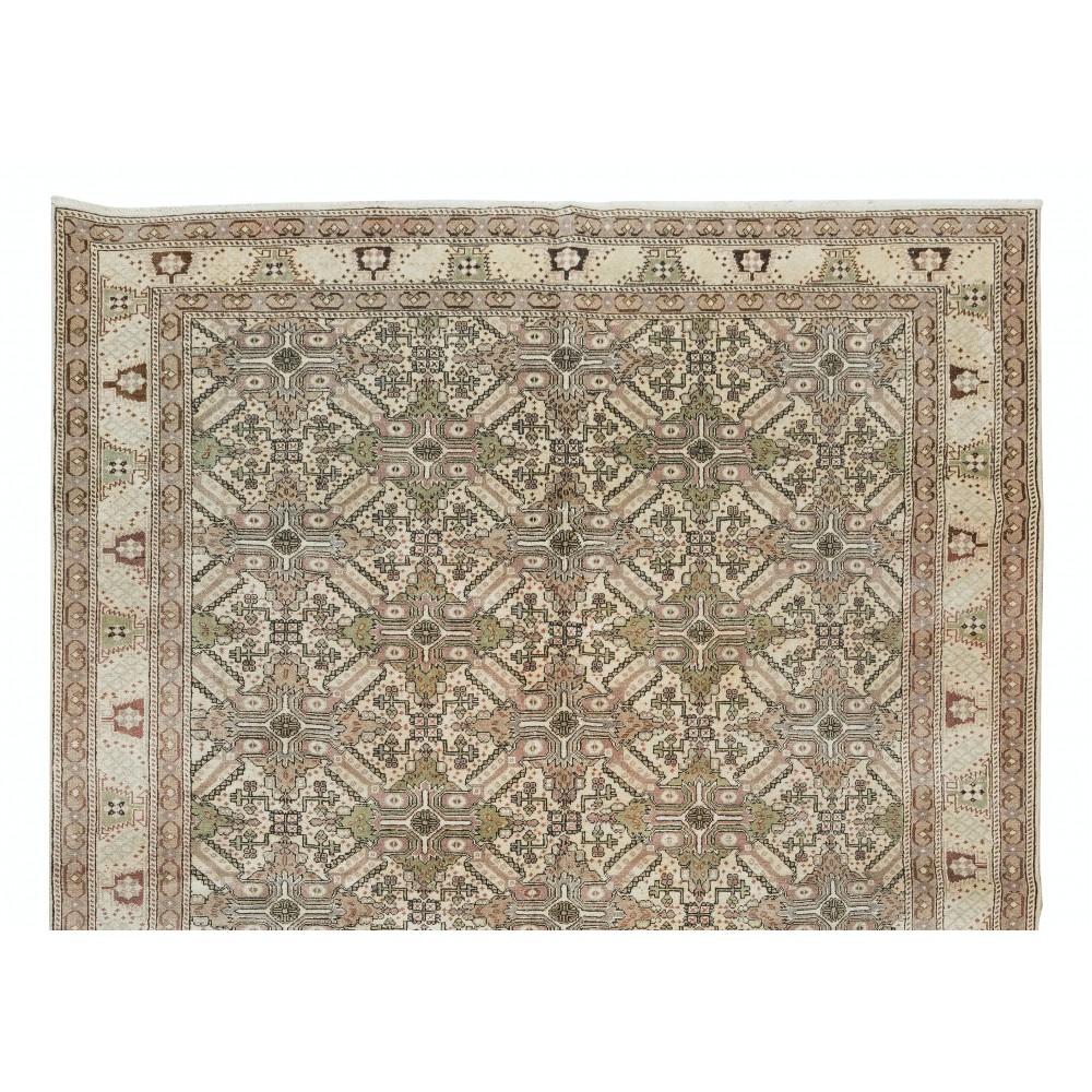 Handmade Turkish Area Rug, Vintage Floral Wool Carpet