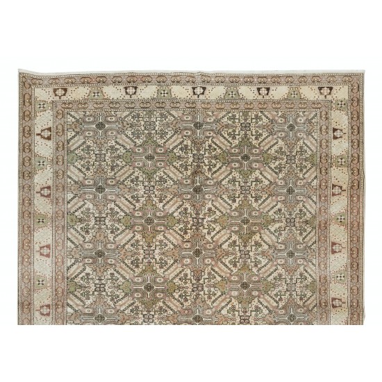 Handmade Turkish Area Rug, Vintage Floral Wool Carpet