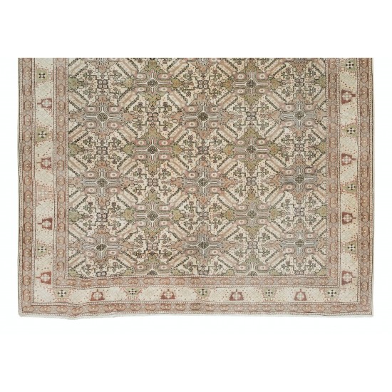 Handmade Turkish Area Rug, Vintage Floral Wool Carpet