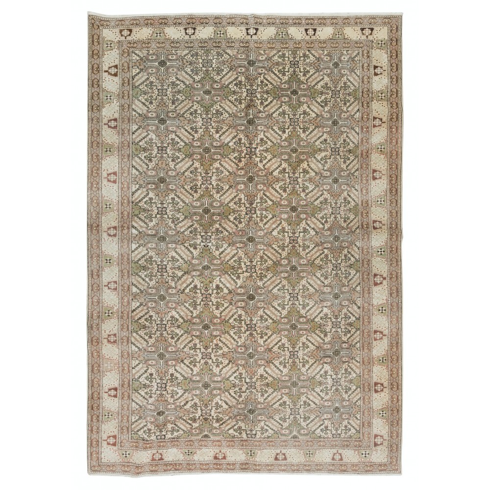 Handmade Turkish Area Rug, Vintage Floral Wool Carpet