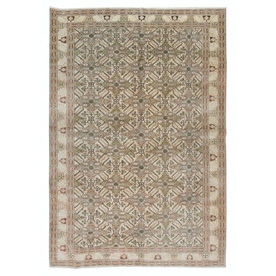 Handmade Turkish Area Rug, Vintage Floral Wool Carpet