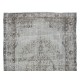 Gray Over-Dyed Rug with Medallion Design, Vintage Hand-Knotted Turkish Floor Covering