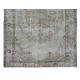 Gray Over-Dyed Rug with Medallion Design, Vintage Hand-Knotted Turkish Floor Covering