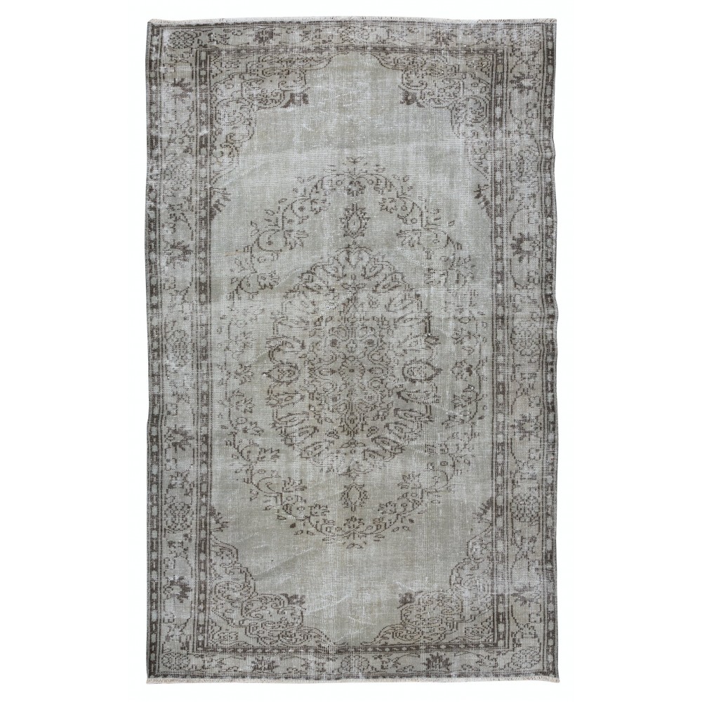 Gray Over-Dyed Rug with Medallion Design, Vintage Hand-Knotted Turkish Floor Covering