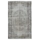 Gray Over-Dyed Rug with Medallion Design, Vintage Hand-Knotted Turkish Floor Covering