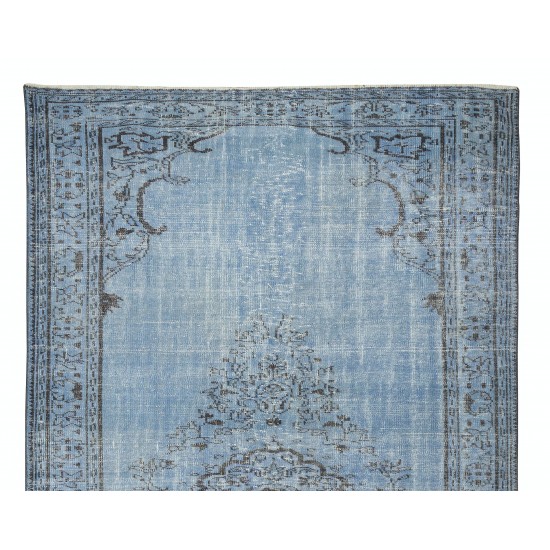 Vintage Handmade Turkish Area Rug Over-Dyed in Light Blue, Ideal for Modern Home & Office Decor Vintage Handmade Turkish Area Rug Over-Dyed in Light Blue, Ideal for Modern Home & Office Decor