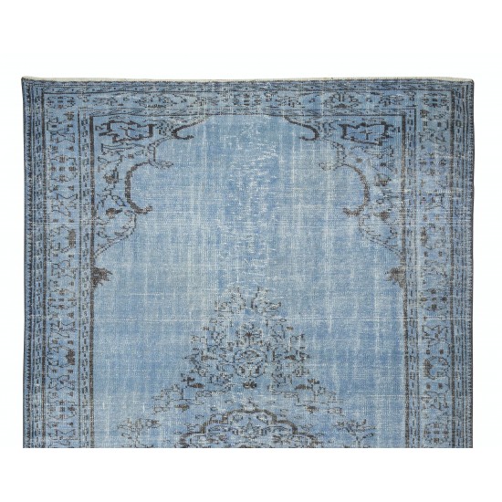 Vintage Handmade Turkish Area Rug Over-Dyed in Light Blue, Ideal for Modern Home & Office Decor