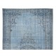 Vintage Handmade Turkish Area Rug Over-Dyed in Light Blue, Ideal for Modern Home & Office Decor