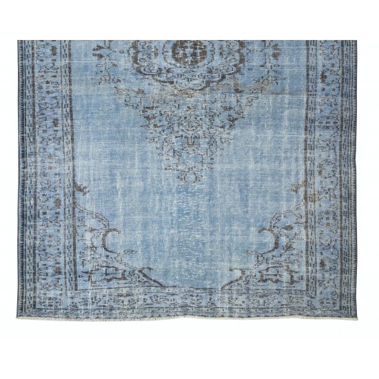 Vintage Handmade Turkish Area Rug Over-Dyed in Light Blue, Ideal for Modern Home & Office Decor Vintage Handmade Turkish Area Rug Over-Dyed in Light Blue, Ideal for Modern Home & Office Decor