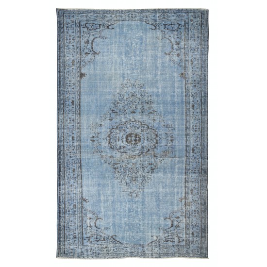 Vintage Handmade Turkish Area Rug Over-Dyed in Light Blue, Ideal for Modern Home & Office Decor Vintage Handmade Turkish Area Rug Over-Dyed in Light Blue, Ideal for Modern Home & Office Decor