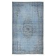 Vintage Handmade Turkish Area Rug Over-Dyed in Light Blue, Ideal for Modern Home & Office Decor