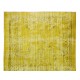 Contemporary Handmade Turkish Area Rug Over-Dyed in Yellow, Vintage Medallion Design Carpet