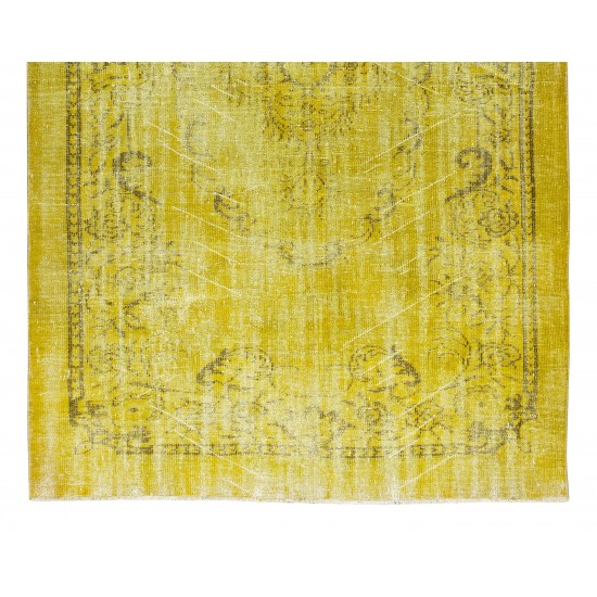 Contemporary Handmade Turkish Area Rug Over-Dyed in Yellow, Vintage Medallion Design Carpet Contemporary Handmade Turkish Area Rug Over-Dyed in Yellow, Vintage Medallion Design Carpet