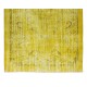 Contemporary Handmade Turkish Area Rug Over-Dyed in Yellow, Vintage Medallion Design Carpet