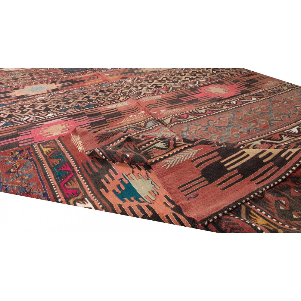 Vintage Hand-Woven Nomadic Turkish Kilim Rug 'Flat-Weave', 100% Wool