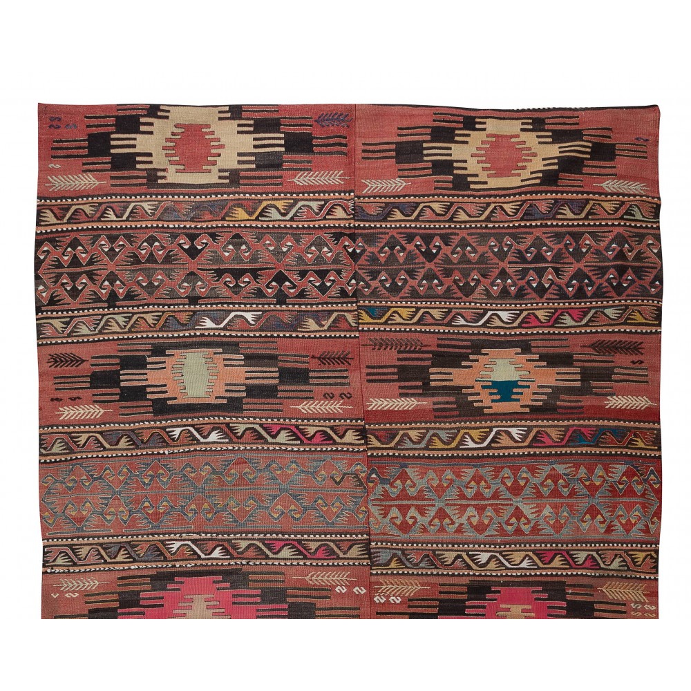 Vintage Hand-Woven Nomadic Turkish Kilim Rug 'Flat-Weave', 100% Wool
