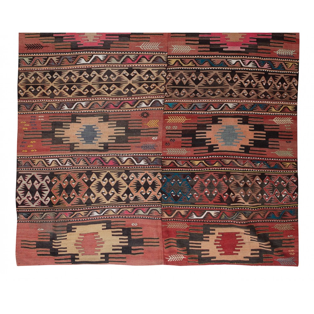 Vintage Hand-Woven Nomadic Turkish Kilim Rug 'Flat-Weave', 100% Wool