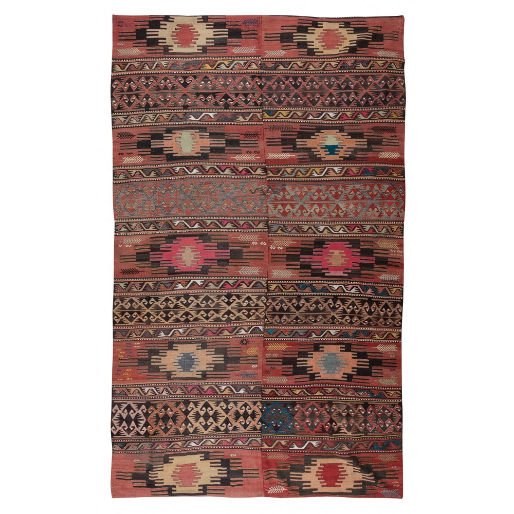 Vintage Hand-Woven Nomadic Turkish Kilim Rug 'Flat-Weave', 100% Wool
